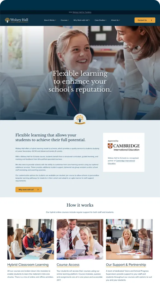 Wolsey Halls for Schools Web Design Case Study