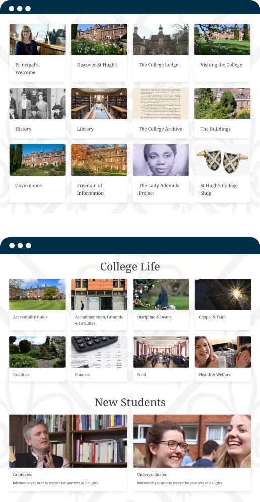 St Hugh's College, Oxford University, website design