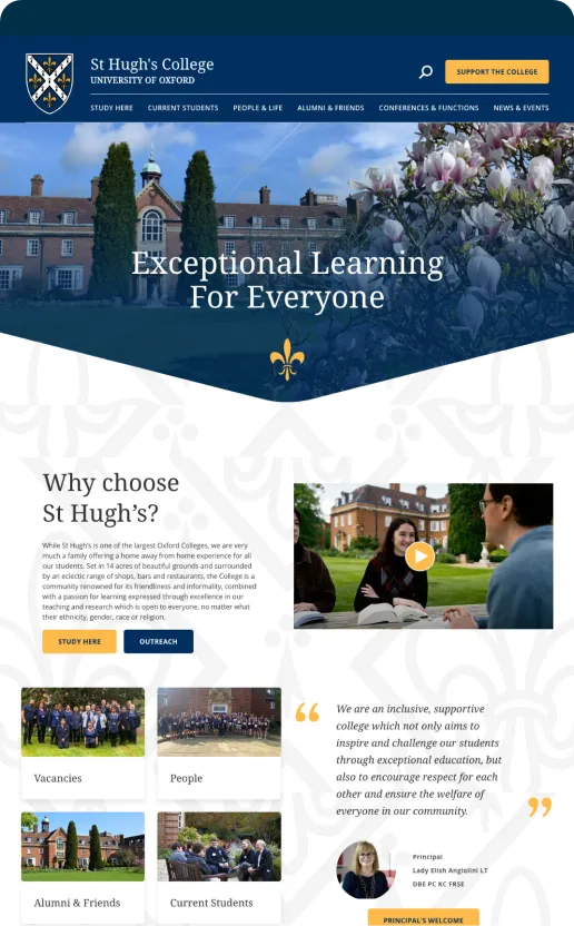 St Hugh's College, Oxford University, website design