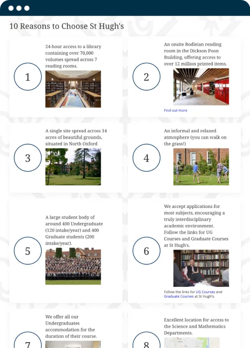 St Hugh's College, Oxford University, website design