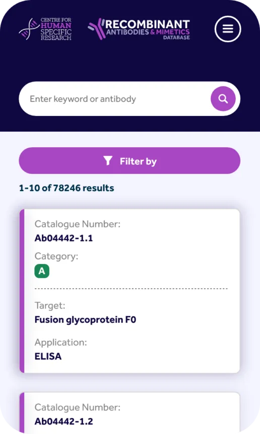 Animal Free Research UK mobile search and filter web design