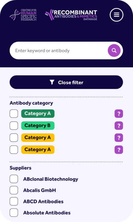 Animal Free Research UK search and filter web design