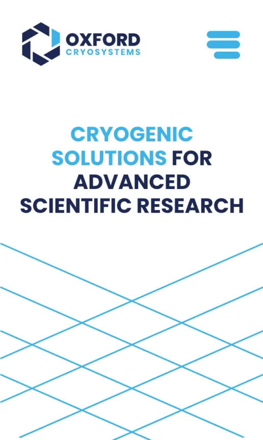 Oxford Cryosystems web design homepage on a mobile device