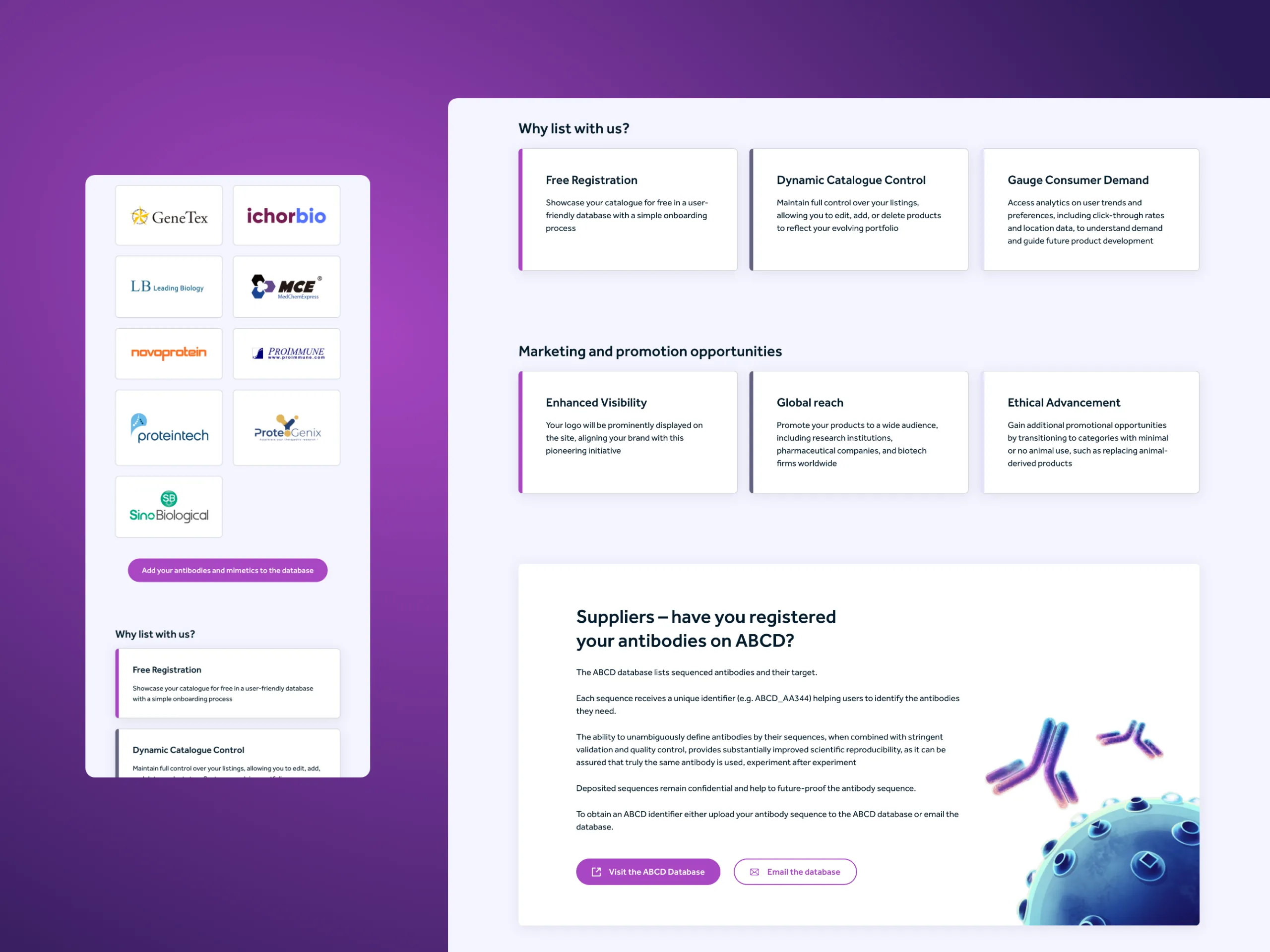 Animal Free Database web design